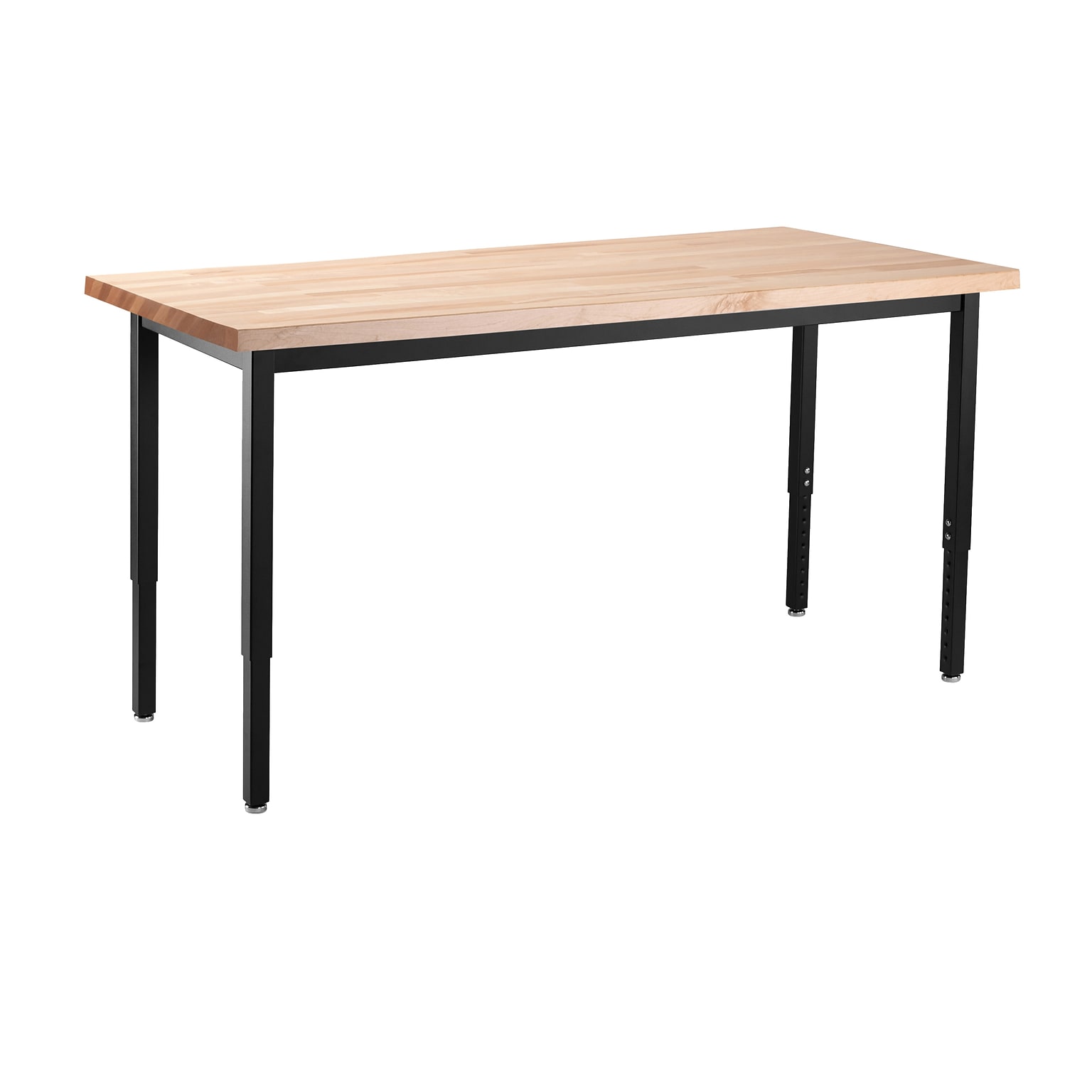 NPS Heavy Duty Series Height Adjustable Steel Table, Black Frame, 30 X 72, Butcherblock Top (HDT3-3072B1)