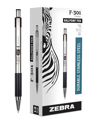 Zebra Pen F-301 Retractable Ballpoint Pens, Extra Bold, Black, Dozen (ZEB 27310)