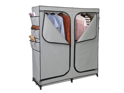 Honey-Can-Do 64" x 60" Portable Wardrobe Closet with Side Pockets, Gray/Black Steel/Polyester (WRD-09197)