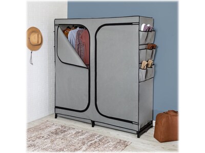 Honey-Can-Do 64" x 60" Portable Wardrobe Closet with Side Pockets, Gray/Black Steel/Polyester (WRD-09197)