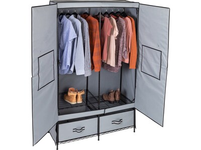 Honey-Can-Do 70" x 45" Clothes Storage Wardrobe With Drawers, Gray/Black Steel/Polyester (WRD-09199)