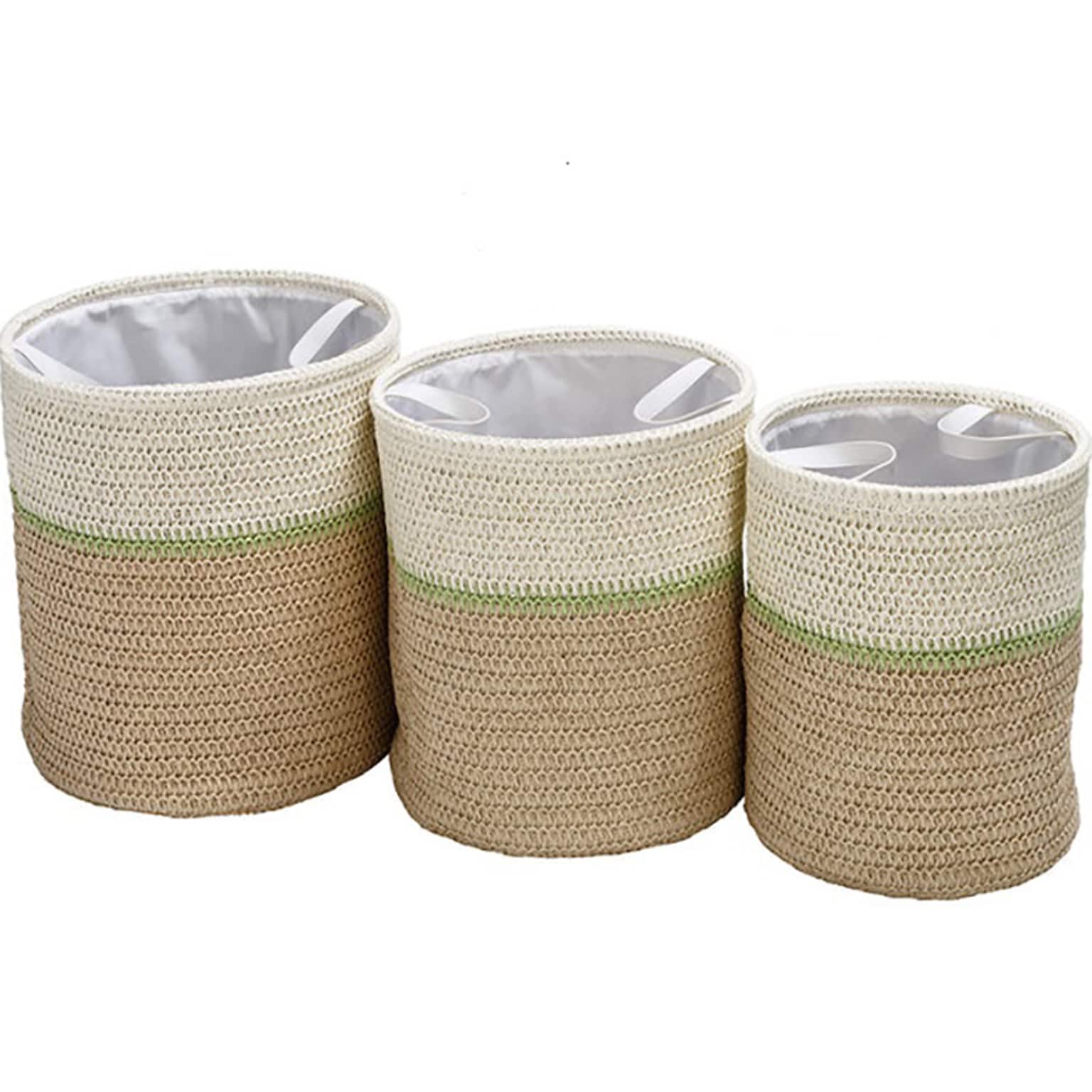Honey-Can-Do Small Nesting Baskets with Handles, Green/White, 3/Set (STO-09534)