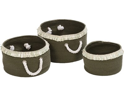 Honey-Can-Do Nesting Baskets with Fringe, Olive Green, 3/Set (STO-09612)