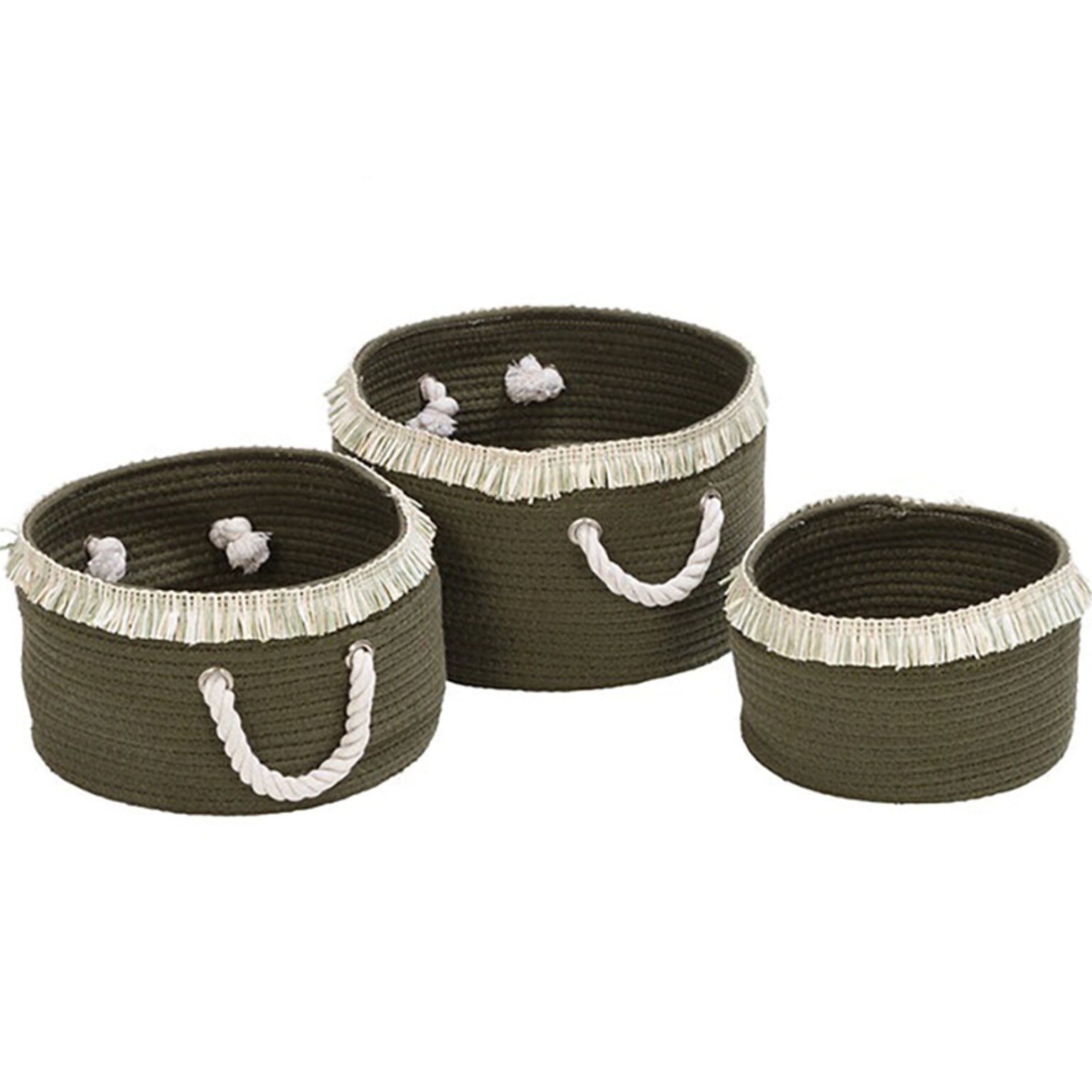 Honey-Can-Do Nesting Baskets with Fringe, Olive Green, 3/Set (STO-09612)