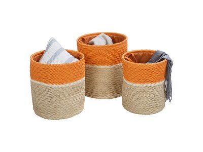 Honey-Can-Do Nesting Baskets with Handles, Orange/White, 3/Set (STO-09611)