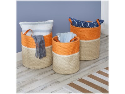 Honey-Can-Do Nesting Baskets with Handles, Orange/White, 3/Set (STO-09611)