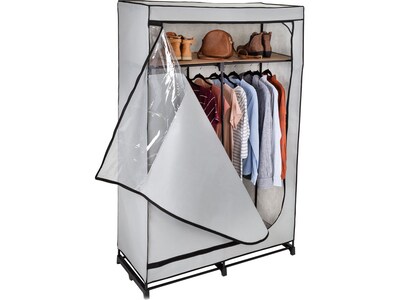 Honey-Can-Do 69" x 46" Portable Wardrobe Closet with Cover and Shelf Gray/Black, Steel/Polyester (WRD-09196)