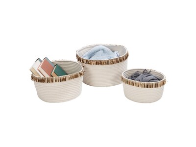 Honey-Can-Do Nesting Baskets with Fringe, White, 3/Set (STO-09535)