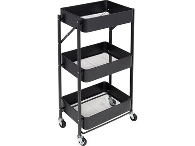 Honey-Can-Do 3-Shelf Metal Mobile Utility Cart with Lockable Wheels, Black (CRT-09584)