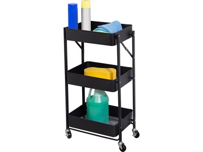 Honey-Can-Do 3-Shelf Metal Mobile Utility Cart with Lockable Wheels, Black (CRT-09584)