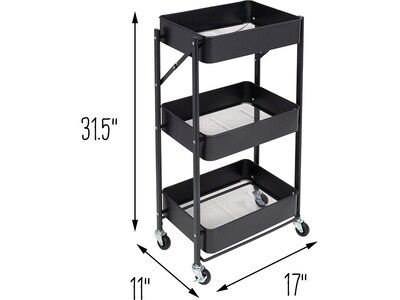 Honey-Can-Do 3-Shelf Metal Mobile Utility Cart with Lockable Wheels, Black (CRT-09584)