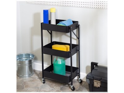 Honey-Can-Do 3-Shelf Metal Mobile Utility Cart with Lockable Wheels, Black (CRT-09584)