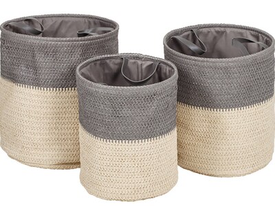 Honey-Can-Do Nesting Baskets with Handles, Gray/Natural, 3/Set (HMP-09574)
