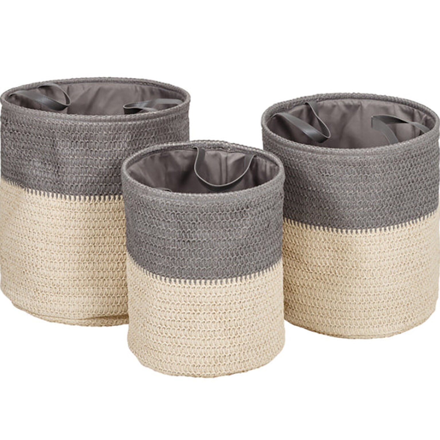 Honey-Can-Do Nesting Baskets with Handles, Gray/Natural, 3/Set (HMP-09574)