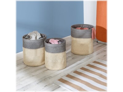 Honey-Can-Do Nesting Baskets with Handles, Gray/Natural, 3/Set (HMP-09574)