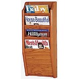 Wooden Mallet Solid Wood Literature Display Unit; 24x10-1/2x3-3/4, Oak, 4-Pkt Wall Magazine Rack