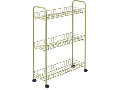 Honey-Can-Do 3-Shelf Metal Mobile Utility Cart with Dual Wheel, Olive (CRT-09137)