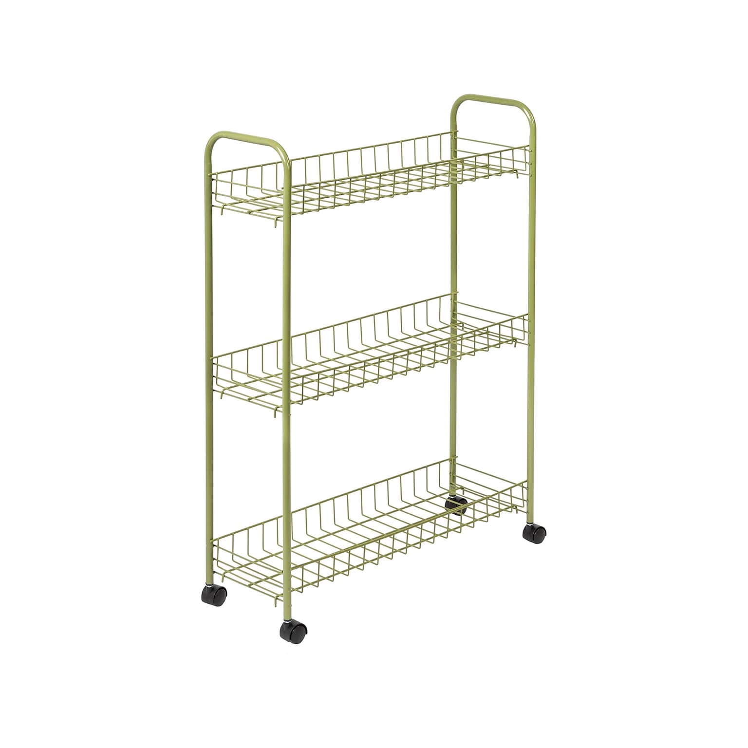 Honey-Can-Do 3-Shelf Metal Mobile Utility Cart with Dual Wheel, Olive (CRT-09137)