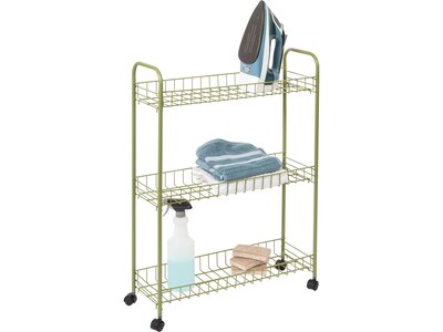 Honey-Can-Do 3-Shelf Metal Mobile Utility Cart with Dual Wheel, Olive (CRT-09137)