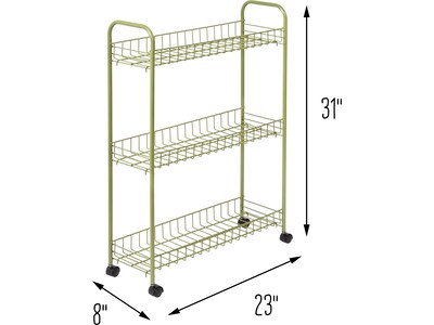 Honey-Can-Do 3-Shelf Metal Mobile Utility Cart with Dual Wheel, Olive (CRT-09137)