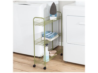 Honey-Can-Do 3-Shelf Metal Mobile Utility Cart with Dual Wheel, Olive (CRT-09137)