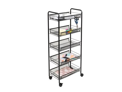 Honey-Can-Do 5-Shelf Metal Mobile Utility Cart with Lockable Wheels, Black (CRT-09585)