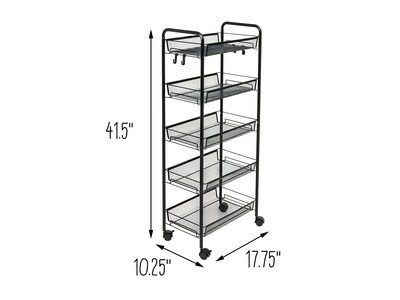 Honey-Can-Do 5-Shelf Metal Mobile Utility Cart with Lockable Wheels, Black (CRT-09585)