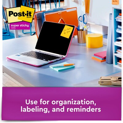 Post-it Super Sticky Notes Combo Pack, Assorted Sizes, Miami Collection, 90 Sheets/Pad, 12 Pads/Pack (4642-12SSMIA)