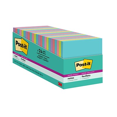 Post-it® Super Sticky Notes, 3 x 3, Supernova Neons, 70 Sheets/Pad, 24 Pads/Pack (654-24SSMIA-CP)