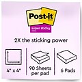 Post-it Super Sticky Notes, 4 x 4, Supernova Neons, Lined, 90 Sheets/Pad, 6 Pads/Pack (675-6SSMIA)