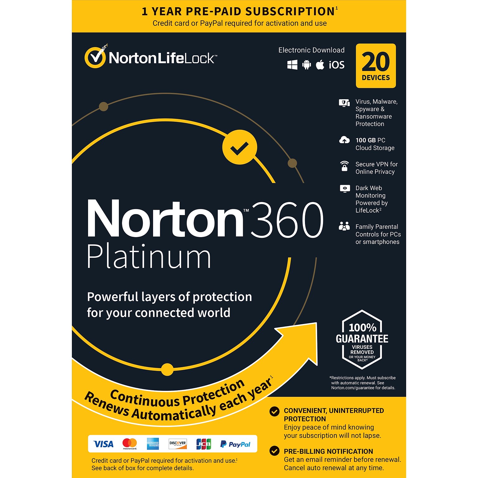 Norton 360 Platinum for 20 Devices, Windows/Mac/Android/iOS, Download (21390621)