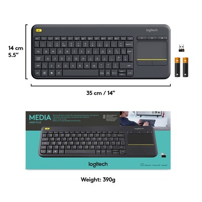 Logitech K400 Plus Touch Keyboard, Gray | Quill.com