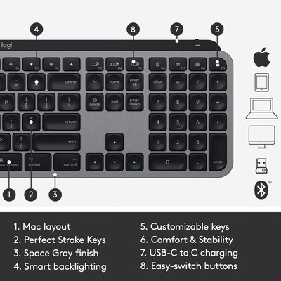 Logitech MX Keys for Mac Wireless Keyboard, Space Gray (920-009552)