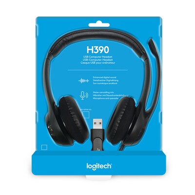 Logitech H390 Computer Headset, Over-the-Head, Black (981-000014)