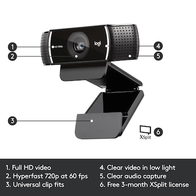 Logitech C922 Pro Stream Webcam 1080P Camera for HD Video Streaming, Black (960-001087)