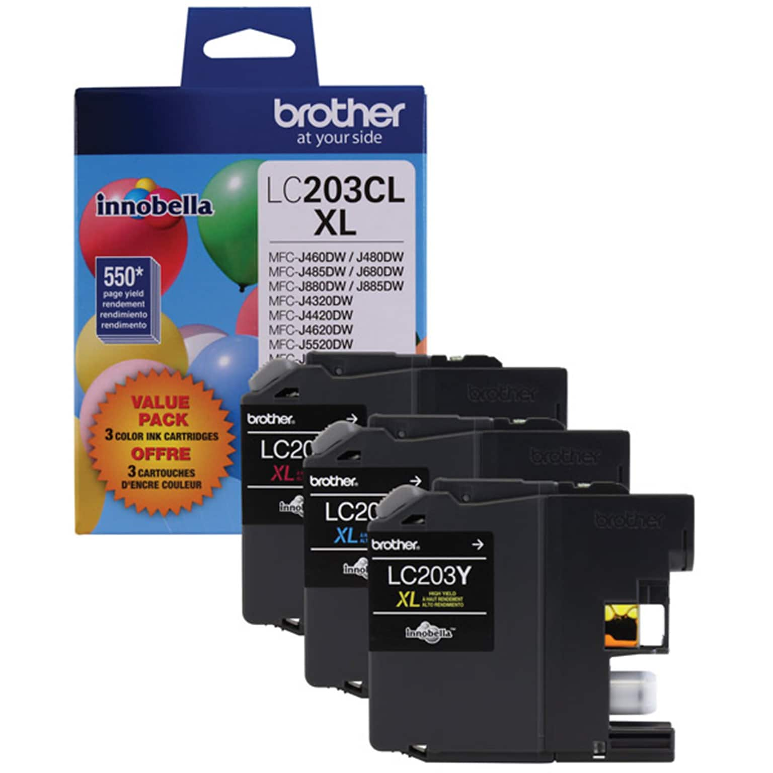 Brother LC2033PKS Cyan/Magenta/Yellow High Yield Ink Cartridge, 3/Pack (LC2033PKS)