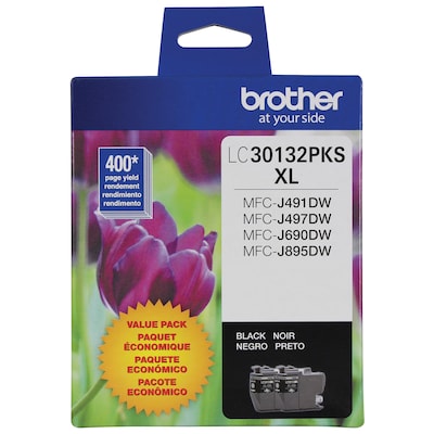 Brother LC3013BK Black High Yield Ink Cartridge, 2/Pack  (LC30138PKS)