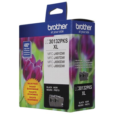 Brother LC3013BK Black High Yield Ink Cartridge, 2/Pack  (LC30138PKS)