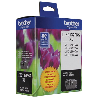 Brother LC3013BK Black High Yield Ink Cartridge, 2/Pack  (LC30138PKS)