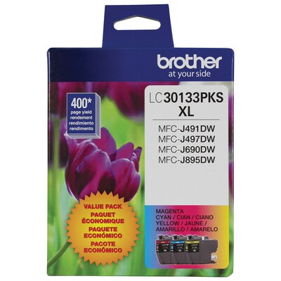 Brother LC30133PKS Cyan/Magenta/Yellow High Yield Ink Cartridge, 3/Pack