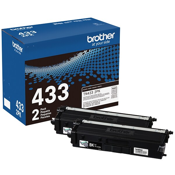 Brother TN-433 Black High Yield Toner Cartridge, 2/Pack (TN4332PK)