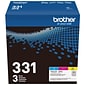 Brother TN-331 Cyan/Magenta/Yellow Standard Yield Toner Cartridge, Up to 1,500 Pages, 3/Pack   (TN3313PK)