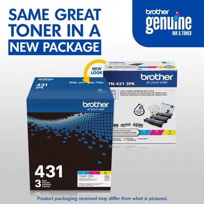 Brother TN-431 Cyan/Magenta/Yellow Standard Yield Toner Cartridge, 3/Pack (TN4313PK)