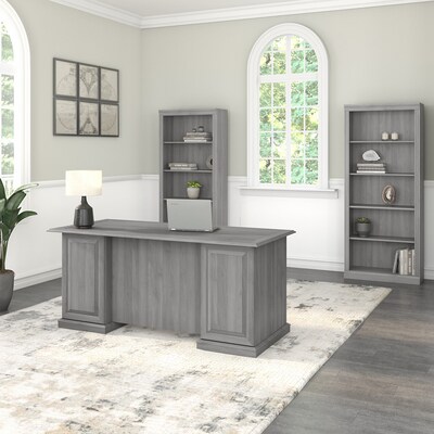 Bush Furniture Saratoga 66W Executive Desk and Bookcase Set, Modern Gray (SAR003MG)