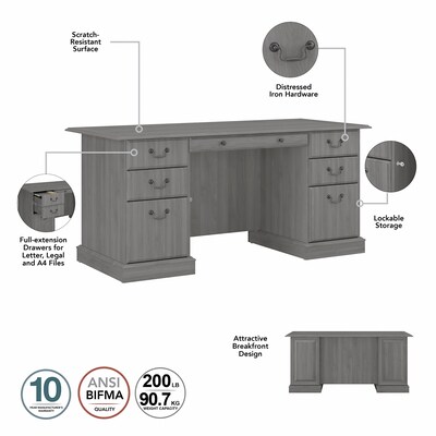 Bush Furniture Saratoga 66"W Executive Desk and Bookcase Set, Modern Gray (SAR003MG)