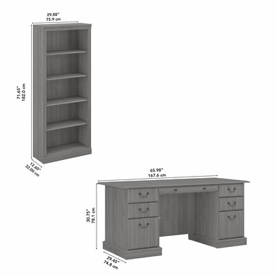 Bush Furniture Saratoga 66"W Executive Desk and Bookcase Set, Modern Gray (SAR003MG)