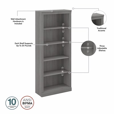 Bush Furniture Saratoga 72"H 5-Shelf Bookcase with Adjustable Shelves, Modern Gray Laminate (W1655C-03)