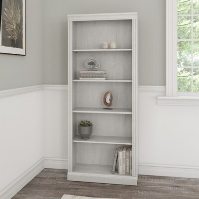 Bush Furniture Saratoga 72H 5-Shelf Bookcase with Adjustable Shelves, Linen White Oak Laminate (W16