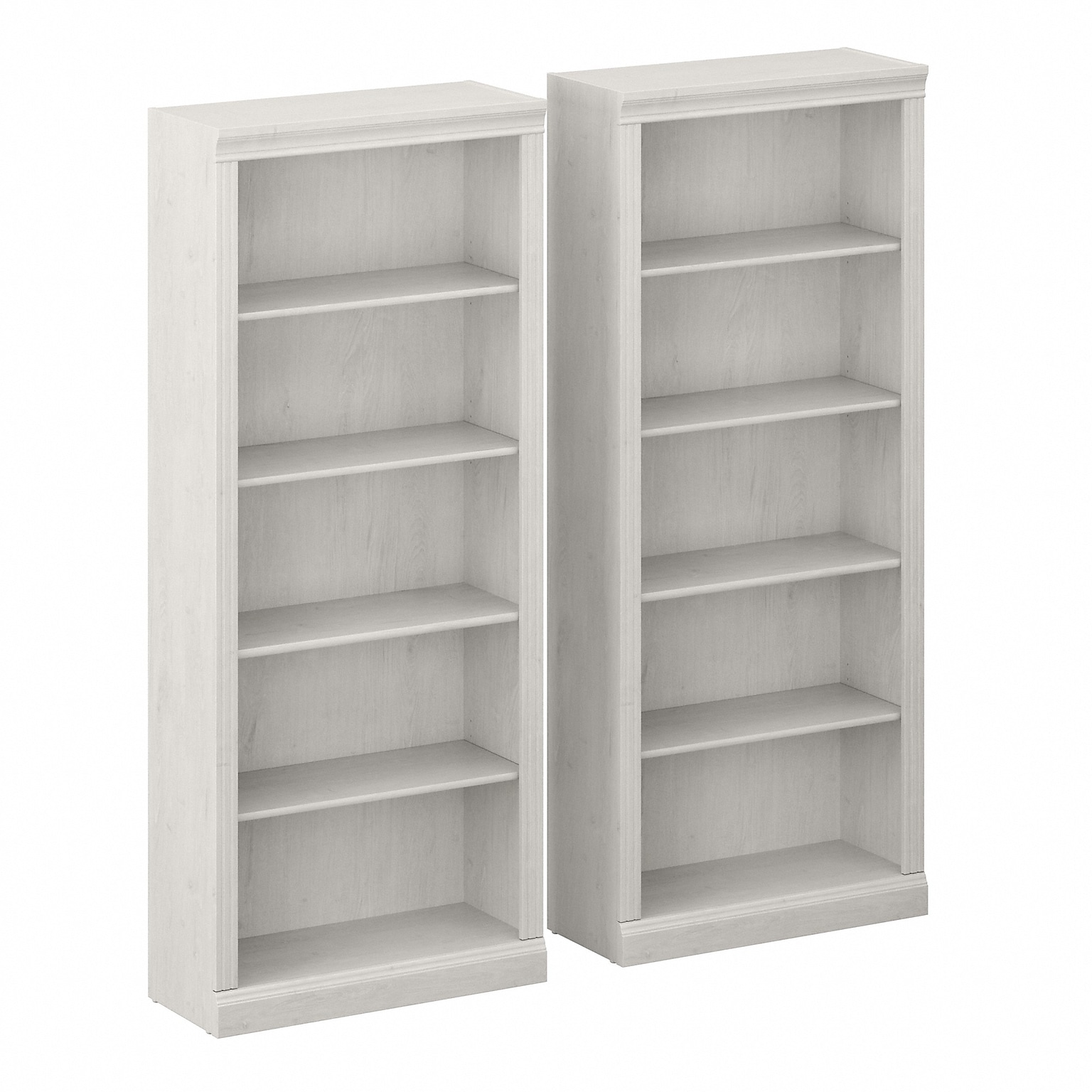 Bush Furniture Saratoga 72H 5-Shelf Bookcase with Adjustable Shelves, Linen White Oak Laminate, 2/Set (SAR008LW)