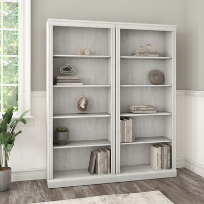 Bush Furniture Saratoga 72"H 5-Shelf Bookcase with Adjustable Shelves, Linen White Oak Laminate, 2/Set (SAR008LW)
